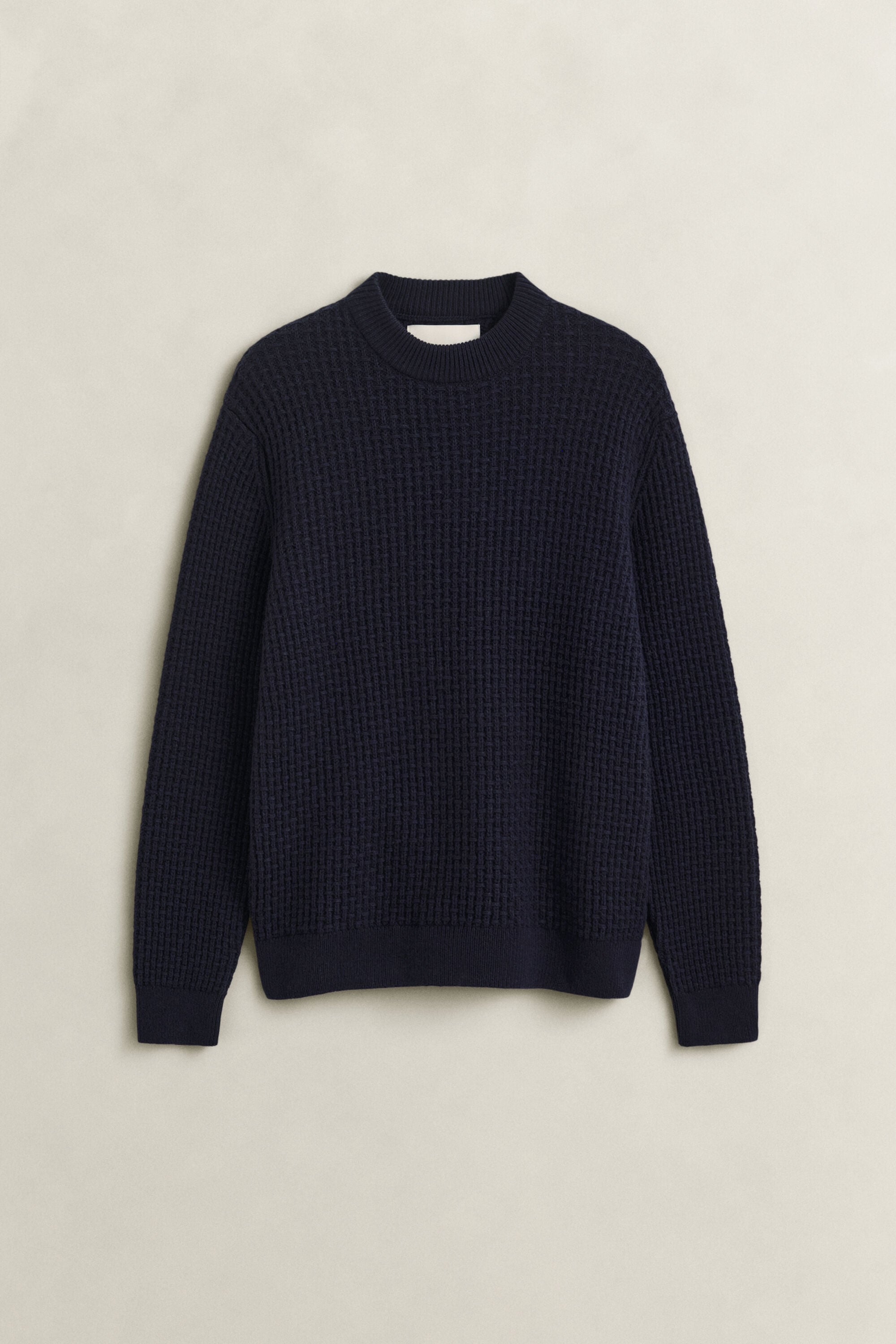 Camisola de malha texturizada com gola alta sem dobra em lã e algodão