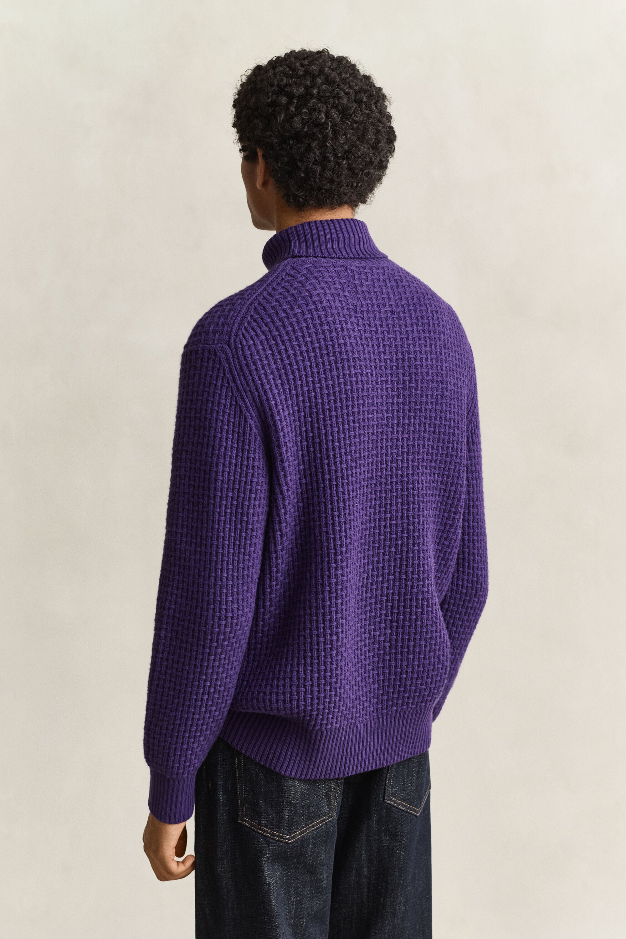 Camisola de gola alta em lã e algodão Textured
