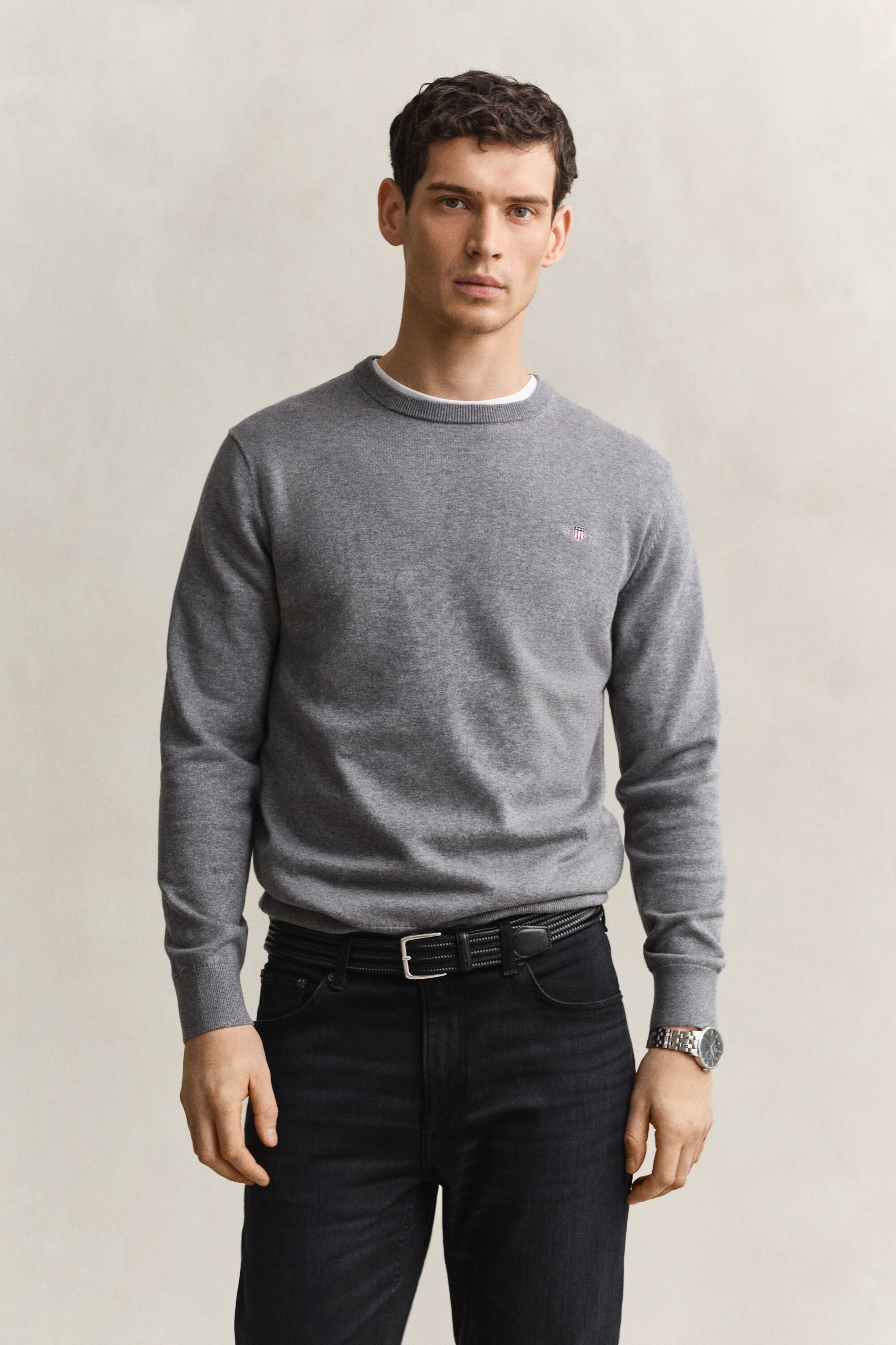 Camisola de malha com decote redondo em algodão