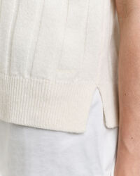 Colete com decote em V em lã com canelado largo