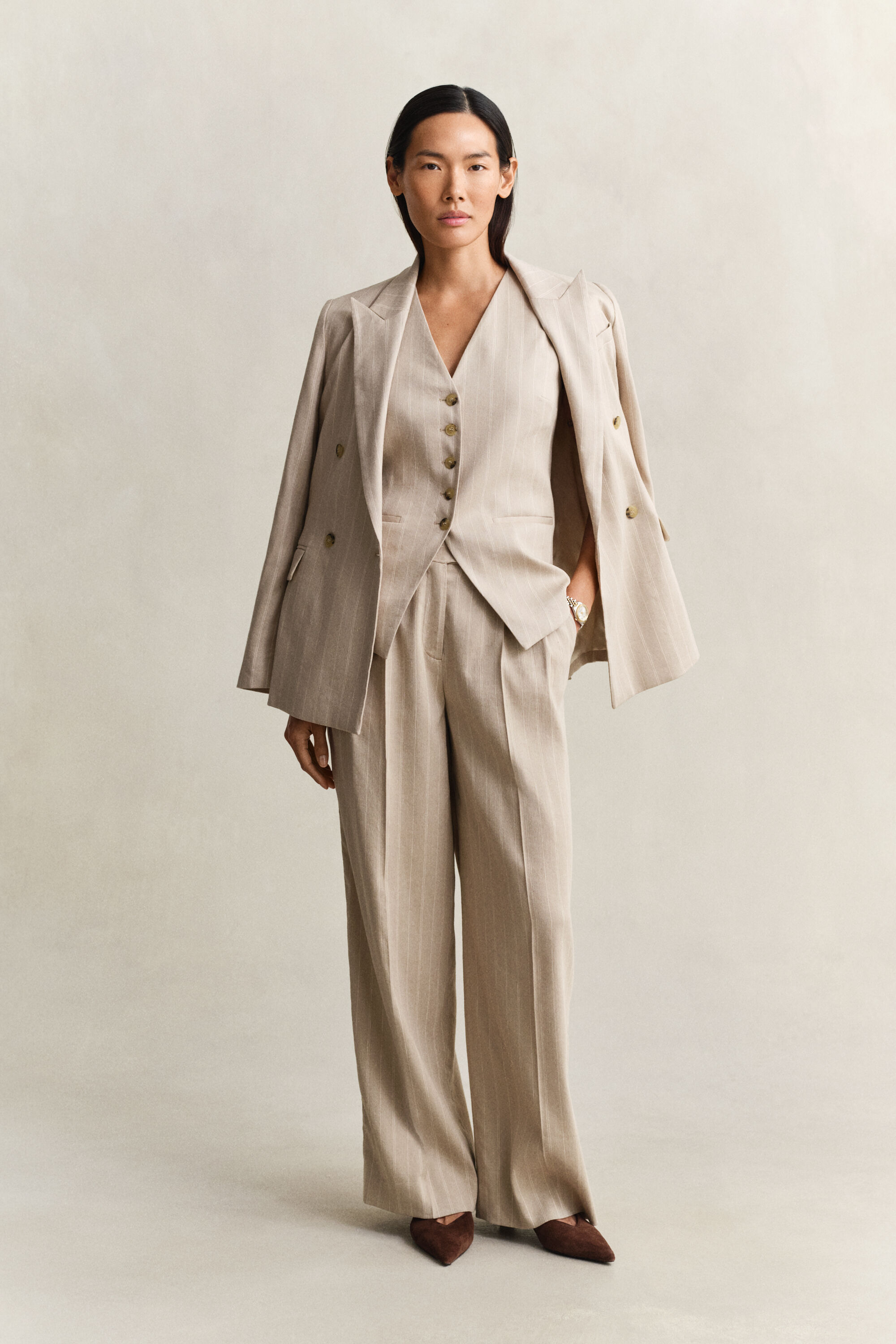 Colete em mistura de linho Pinstripe