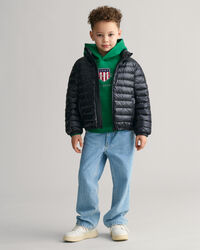 Blus&atilde;o de penas acolchoado leve e brilhante Kids