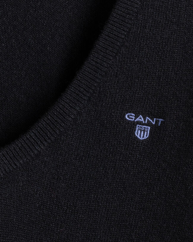 Pulover com decote em V em l&atilde; extrafina