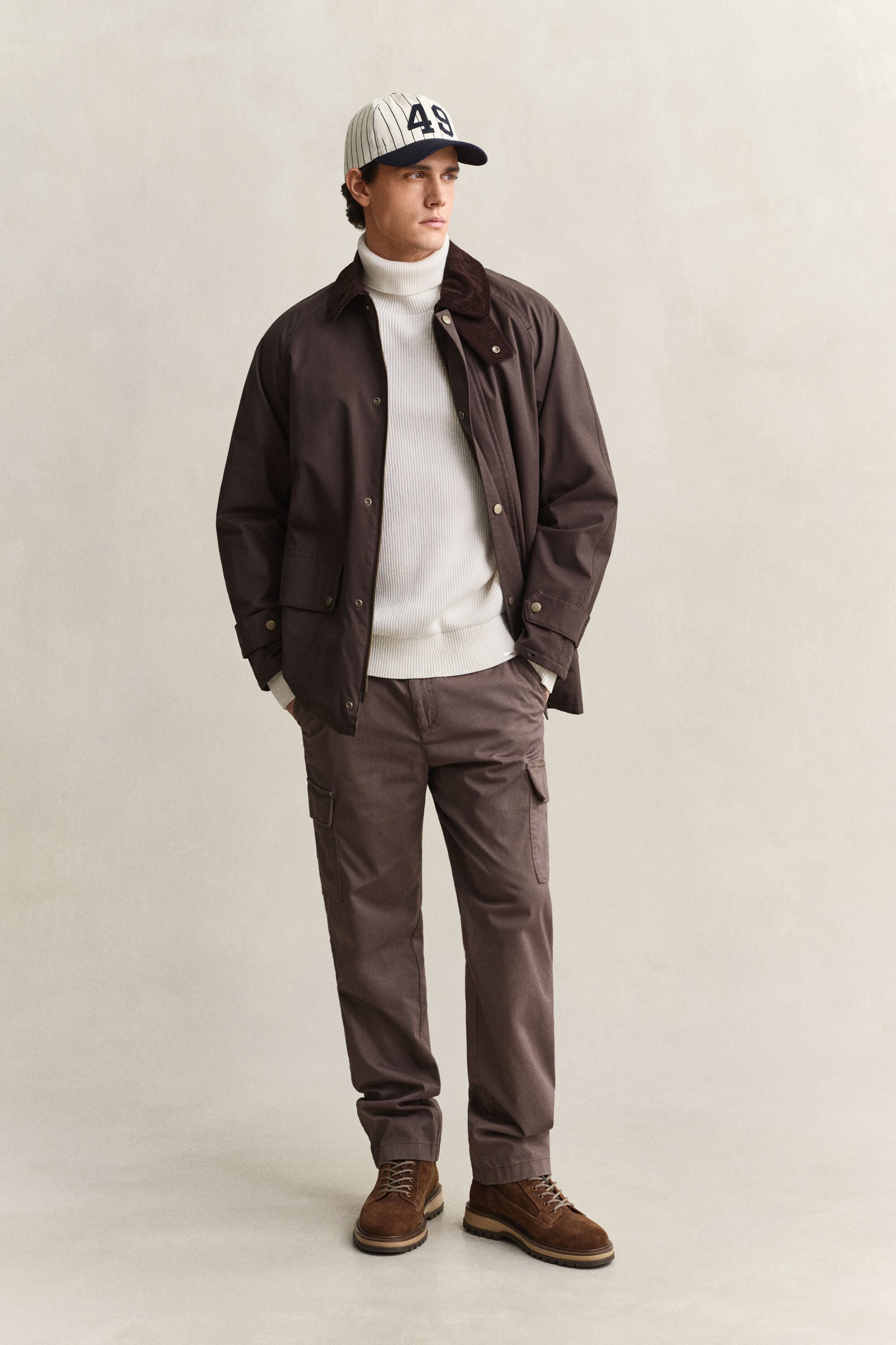 Camisola de gola alta em lã de merino e algodão