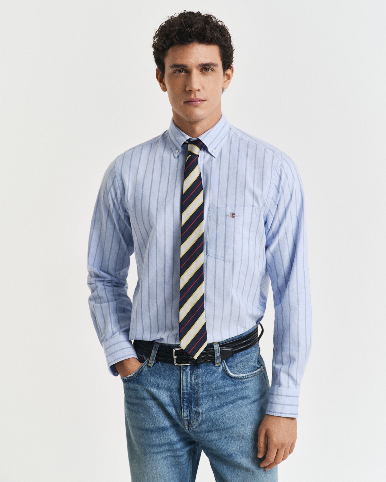 Camisa Oxford clássica às riscas regular fit