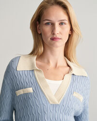 Pulover estilo polo em malha entran&ccedil;ada