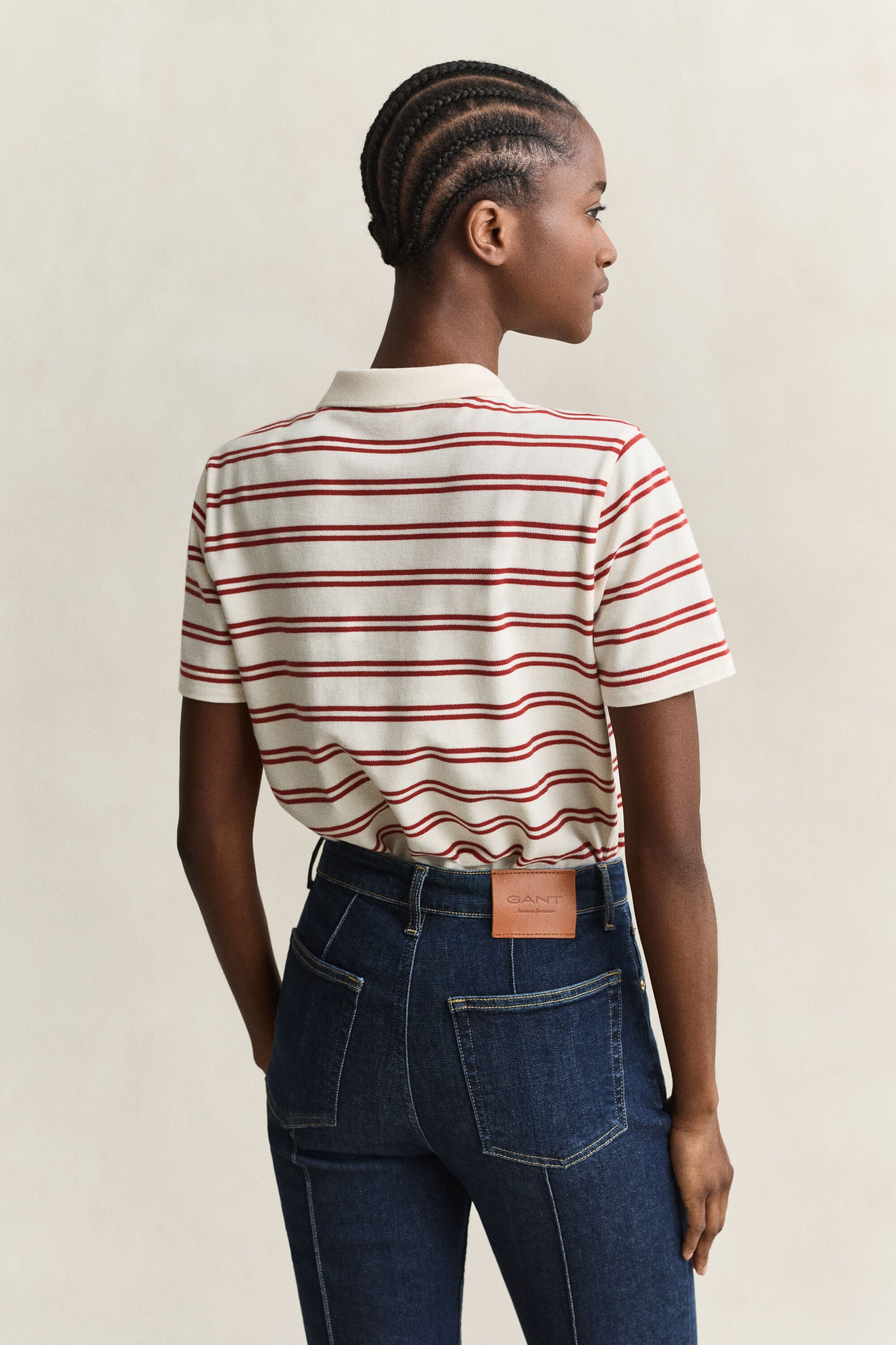 Camisola tipo polo em algodão piqué às riscas
