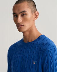 Pulover com decote redondo de algod&atilde;o entran&ccedil;ada