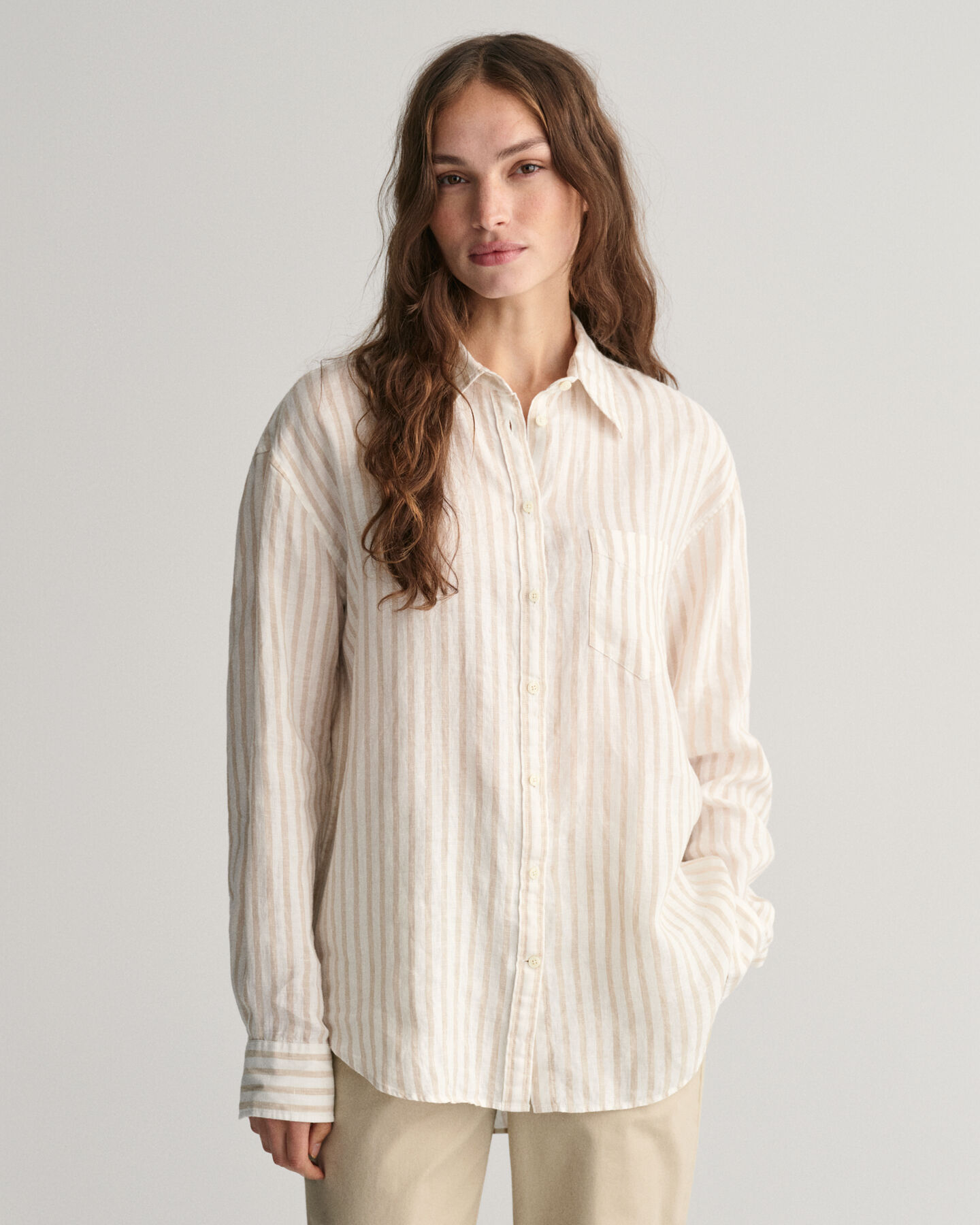 Camisa de linho &agrave;s riscas relaxed fit