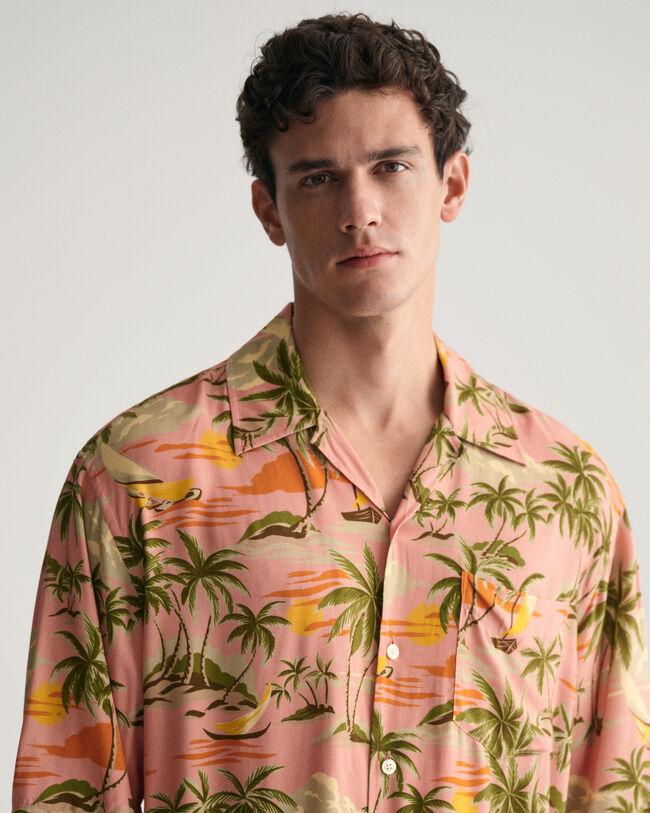 Camisa de manga curta Hawaiian Print relaxed fit