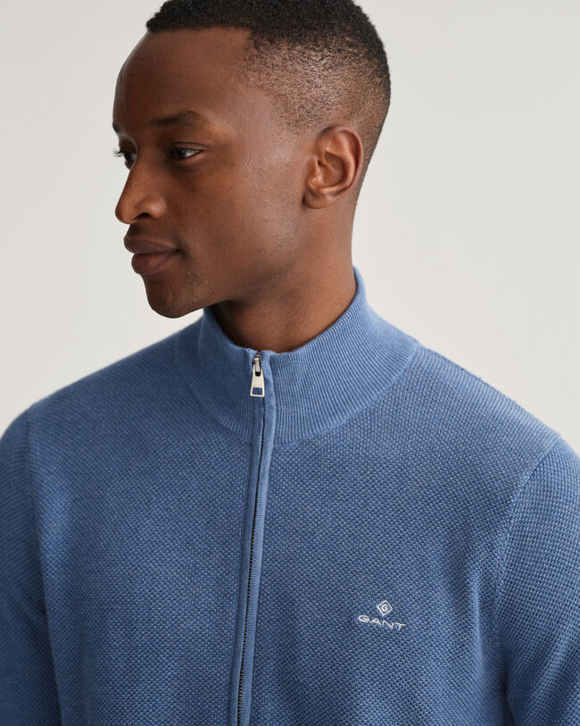 Casaco de malha com meio fecho de correr em algodão piqué