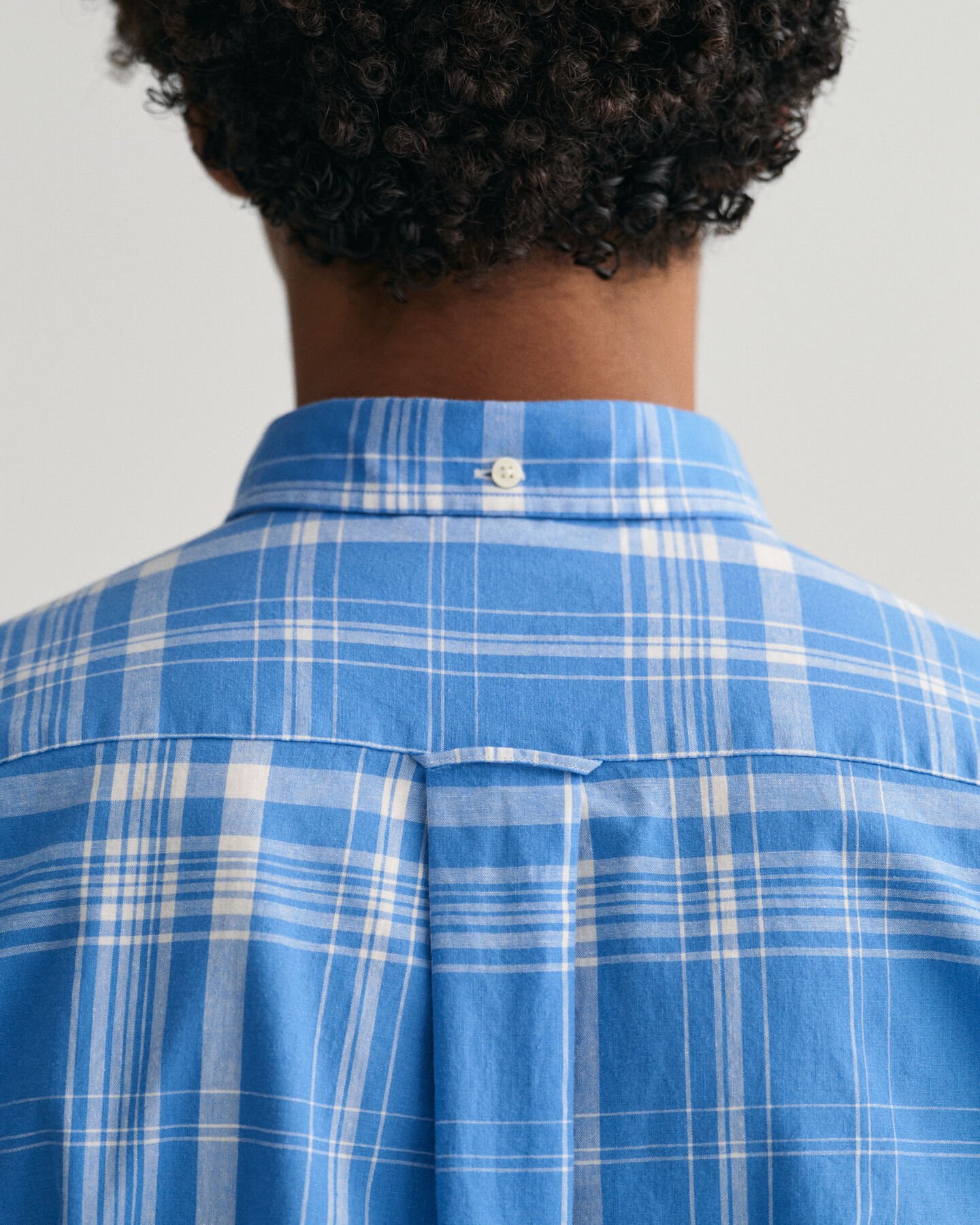 Camisa de linho e algodão com padrão de xadrez regular fit