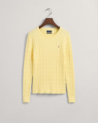 Pulover com decote redondo em malha entran&ccedil;ada de algod&atilde;o com elastano