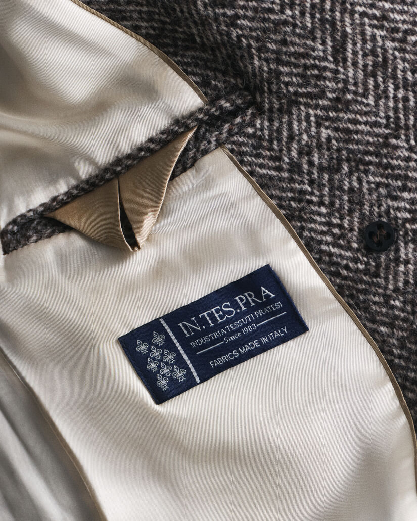 Sobretudo em mistura de lã com padrão espinha de peixe