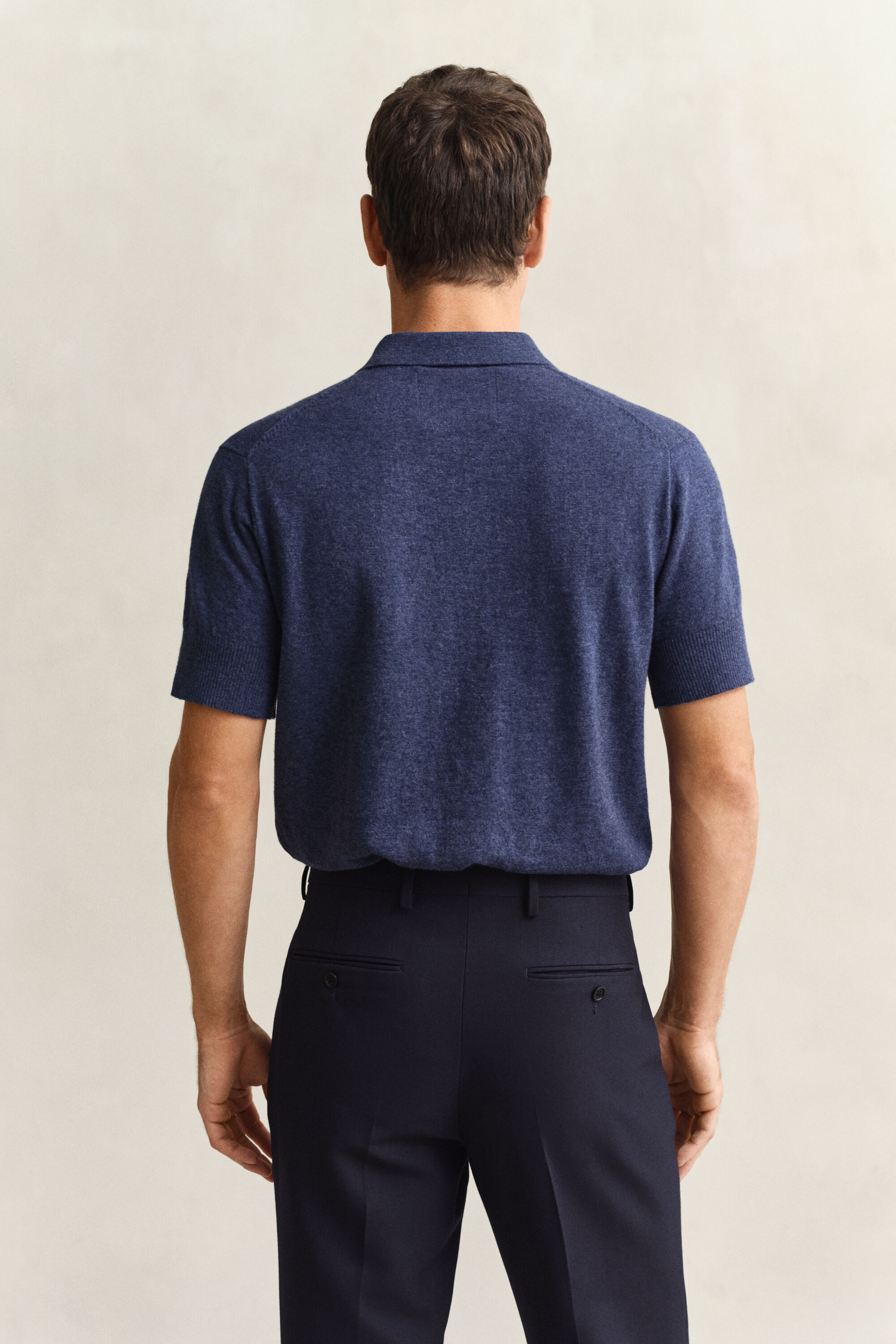 Camisola de malha estilo polo com manga curta em algodão com mistura de fios