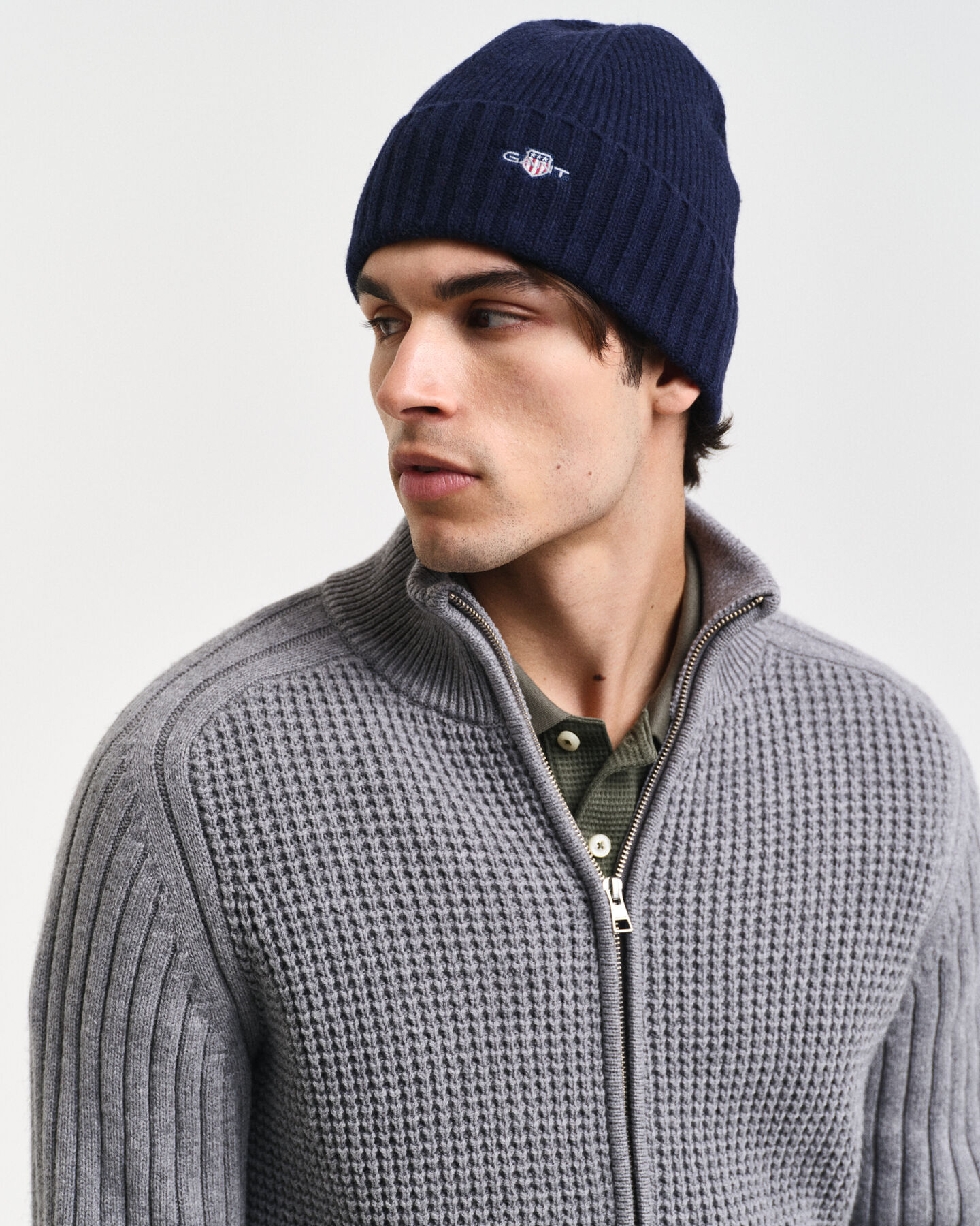 Casaco de malha com fecho de correr em mistura de lã texturizada