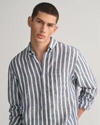 Camisa em linho às riscas largas regular fit