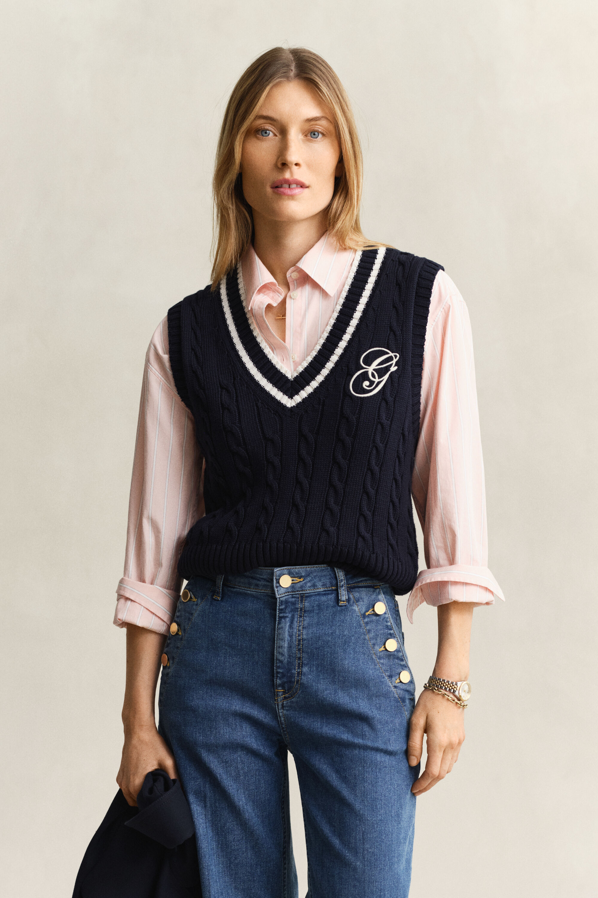 Colete em malha entrançada de algodão