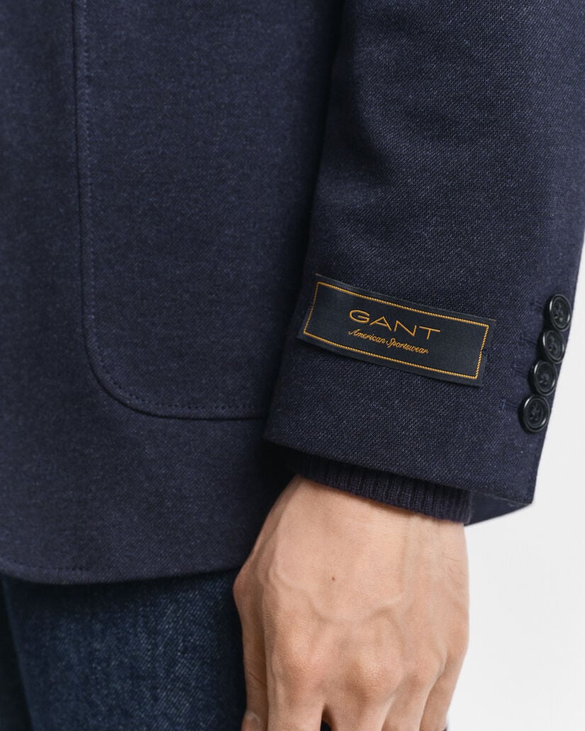 Blazer em jersey e algodão piqué com dois tons slim fit