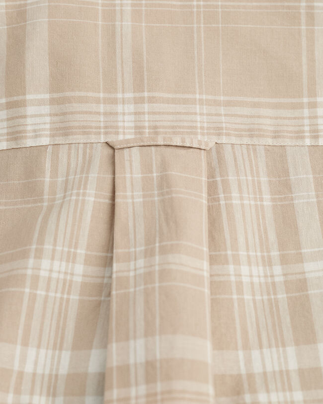 Camisa de manga curta em linho e algod&atilde;o com padr&atilde;o de xadrez corte normal