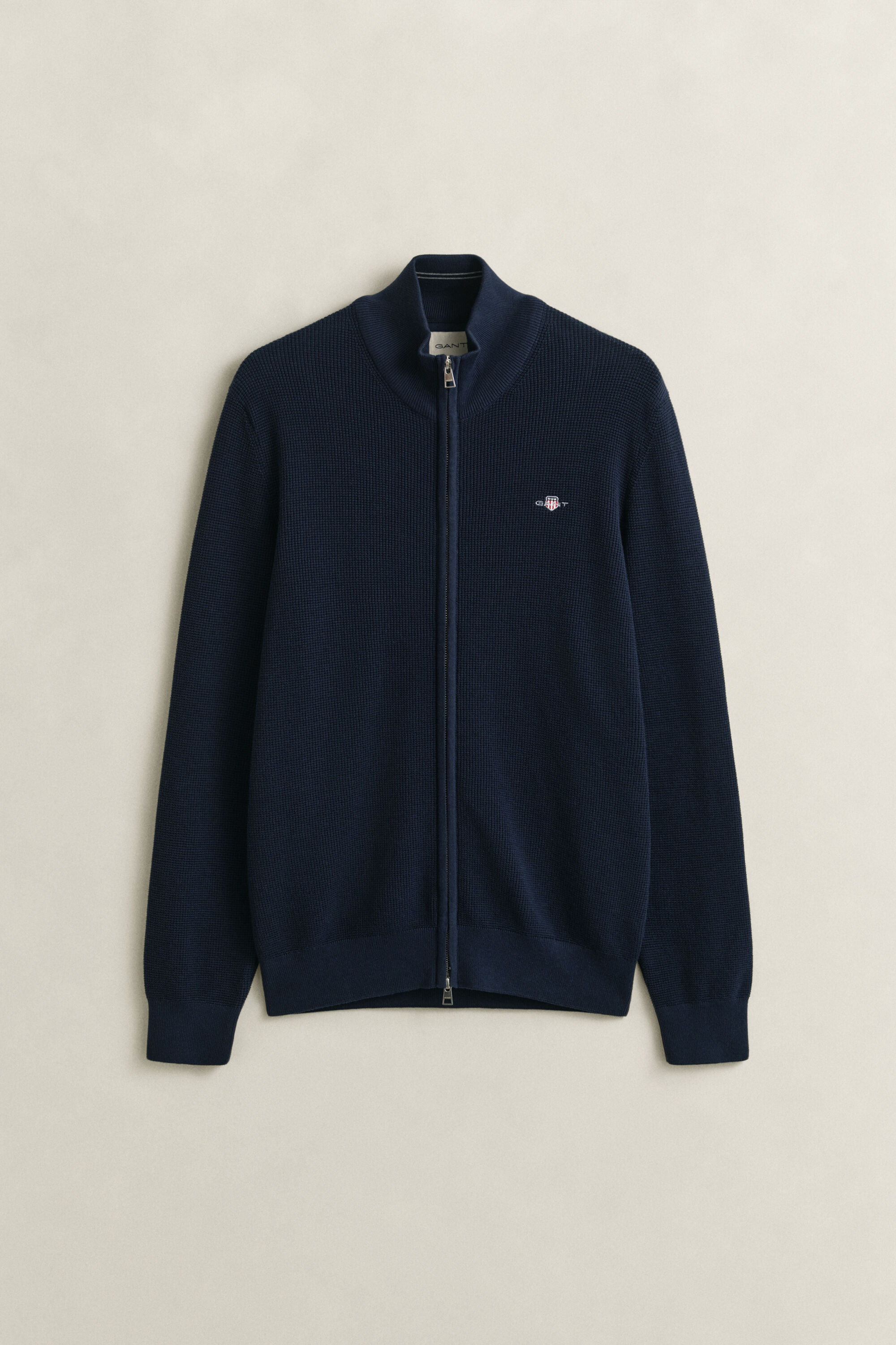 Casaco de malha com fecho de correr em algodão texturizado