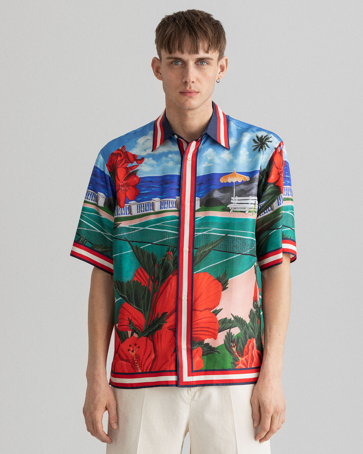 Camisa em seda com manga curta Scenery relaxed fit