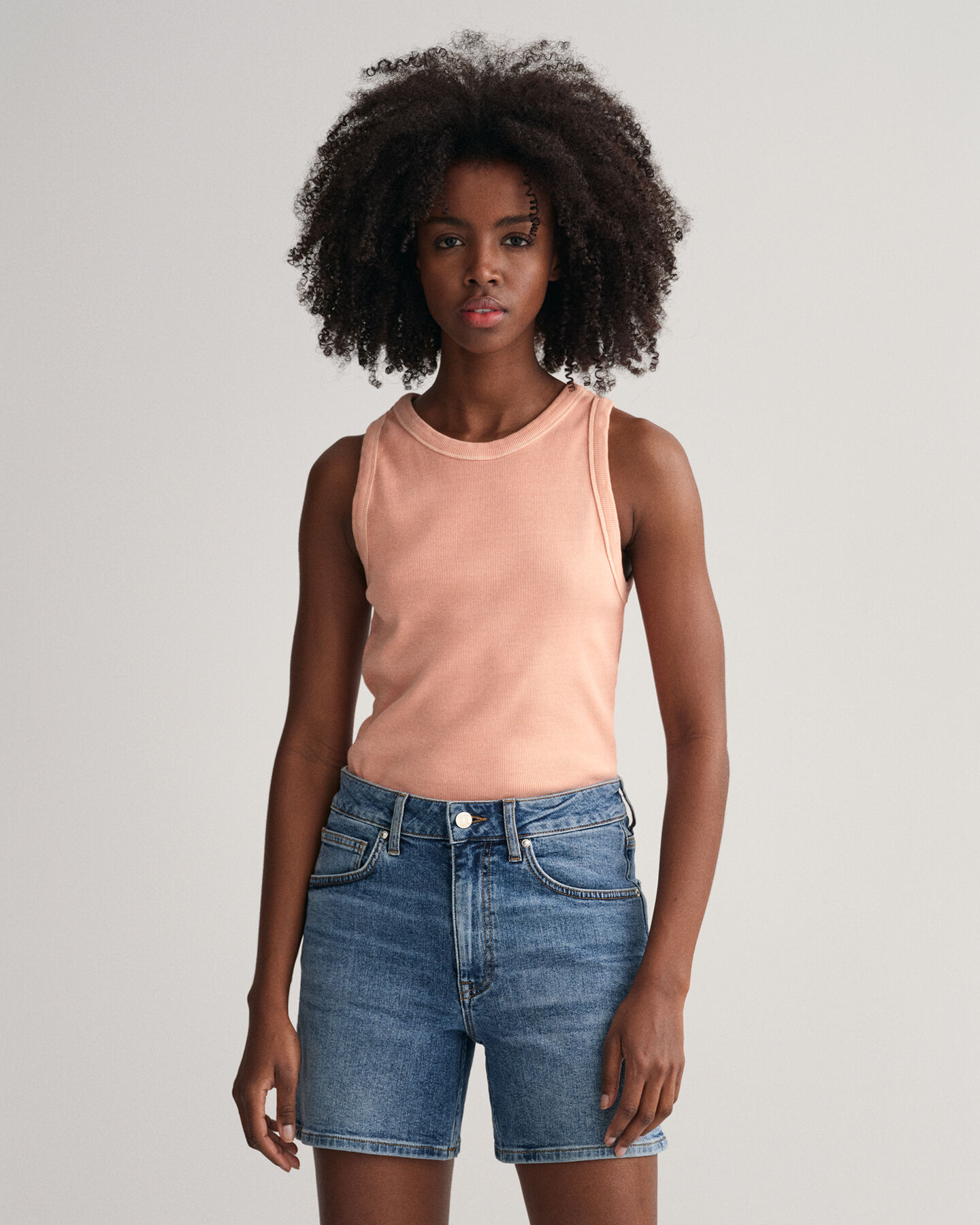 Top canelado sem mangas com decote subido Sunfaded