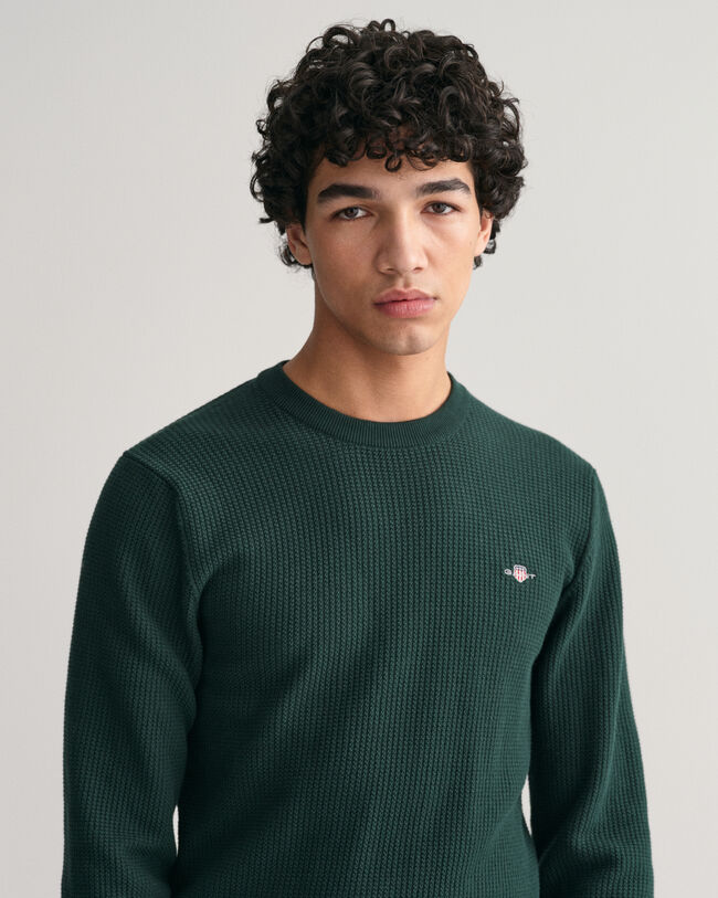 Sweatshirt com decote redondo em algod&atilde;o micro texturizado