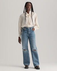 Camisa de seda com la&ccedil;o Pinstripe