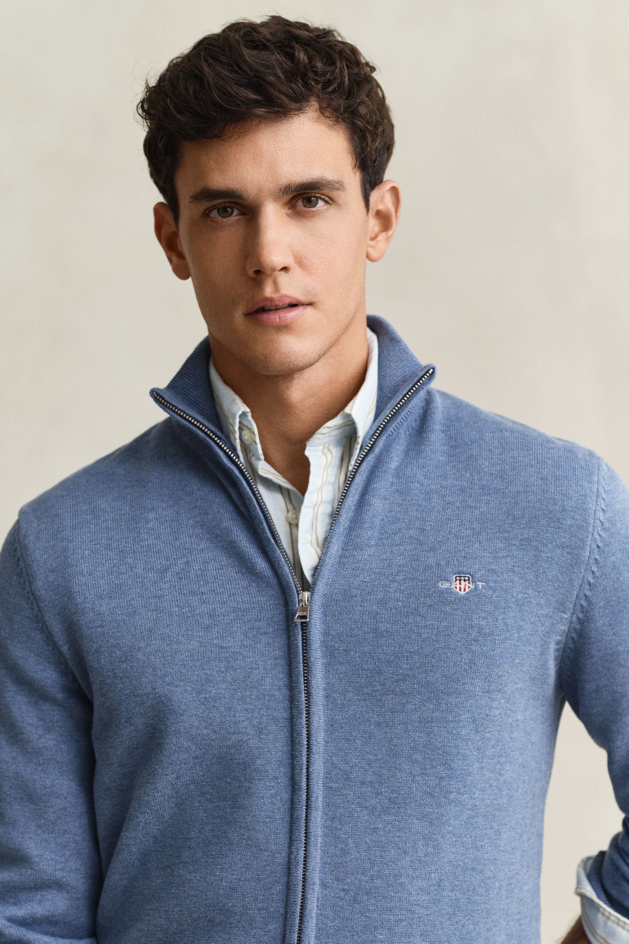 Casaco de malha com fecho de correr Casual Cotton