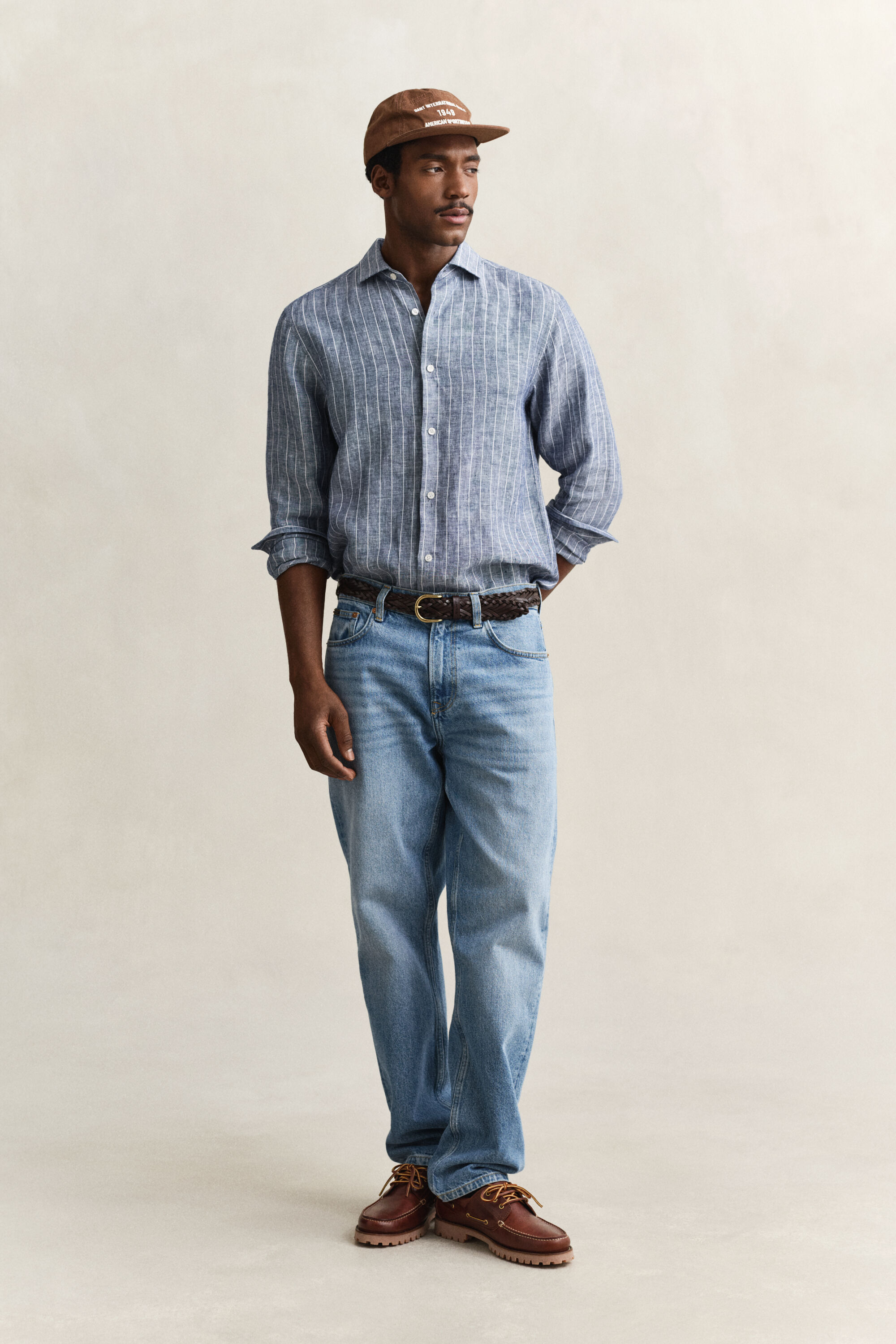 Camisa de linho às riscas