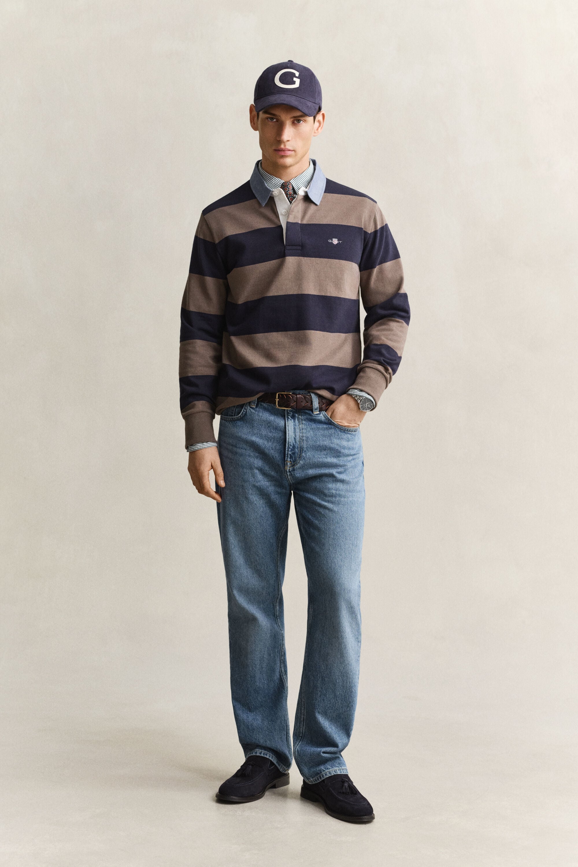 Heavy Rugger às riscas com colarinho em chambray