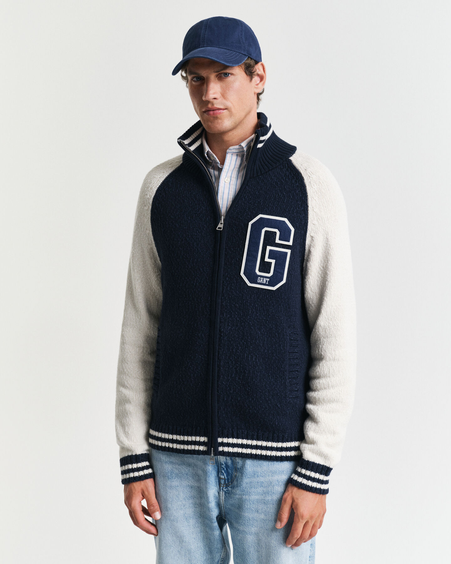 Casaco de malha com fecho de correr em algodão com mistura de fios