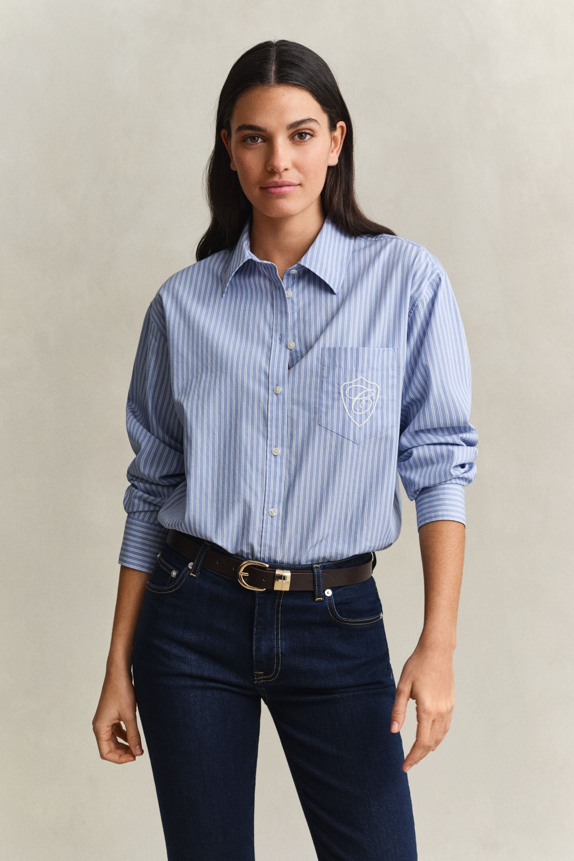 Camisa em popelina às riscas Classic relaxed fit