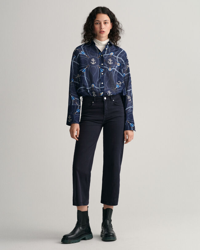 Camisa em seda e algodão com estampado Sailing relaxed fit