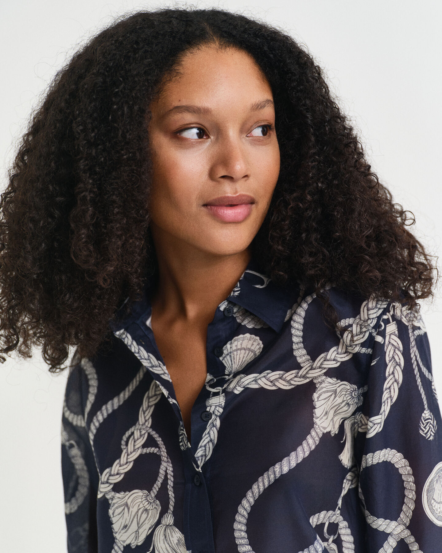 Camisa em seda e algodão Sailing Print regular fit