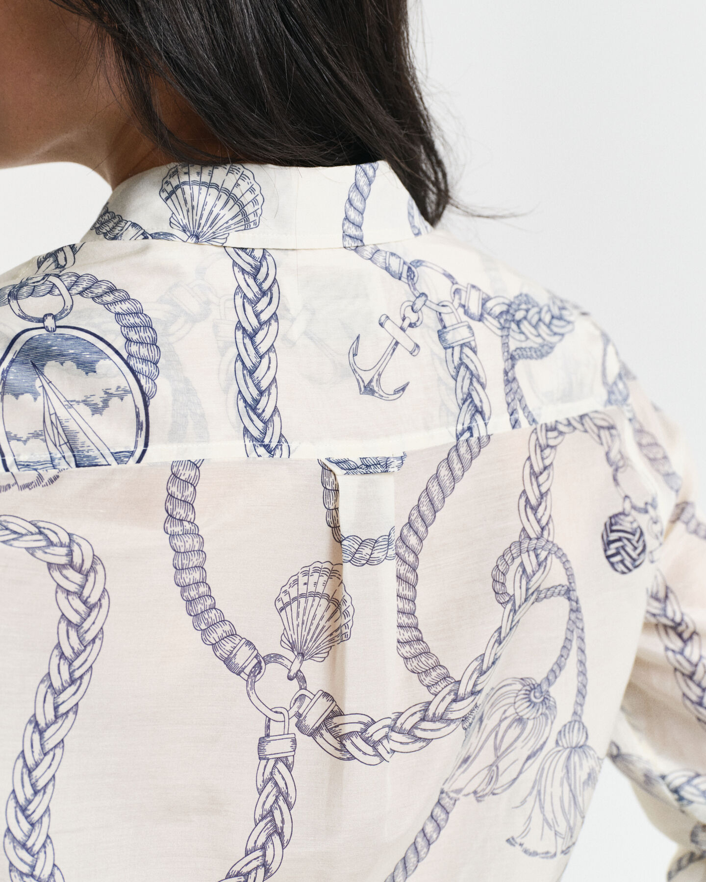 Camisa em seda e algodão Sailing Print regular fit