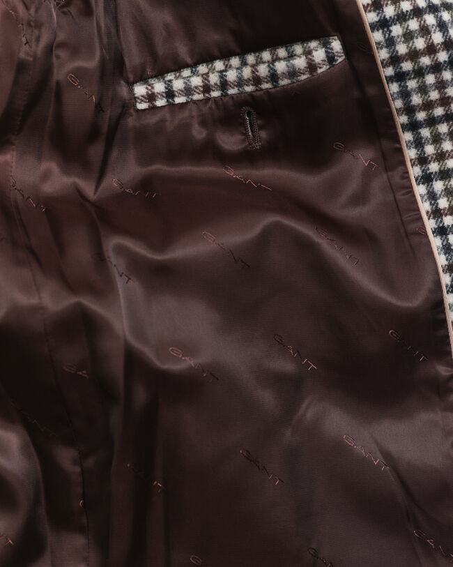 Gabardina em mistura de lã com padrão de xadrez