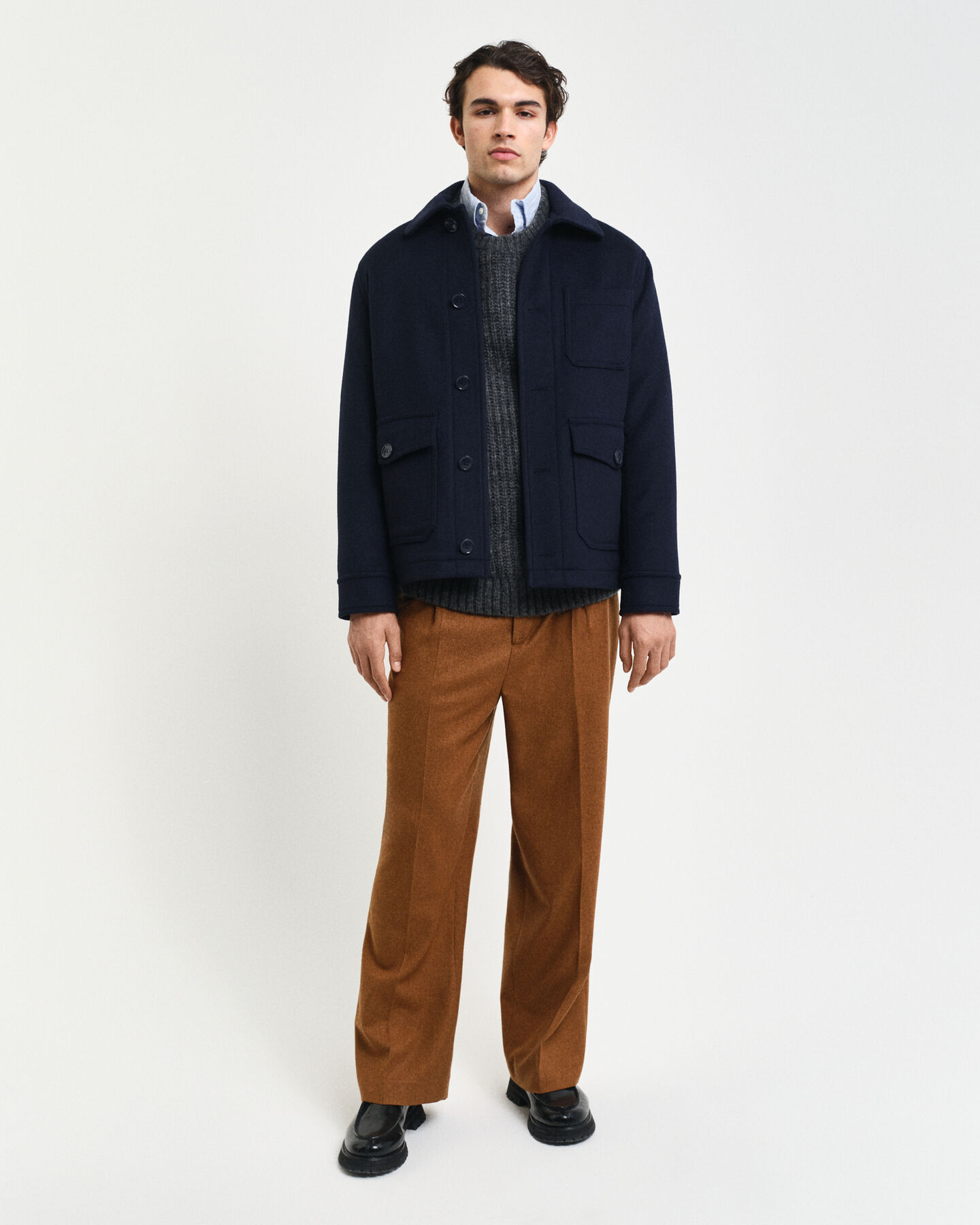 Camisola de malha com decote redondo em mistura de l&atilde; de alpaca canelada