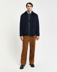 Camisola de malha com decote redondo em mistura de l&atilde; de alpaca canelada