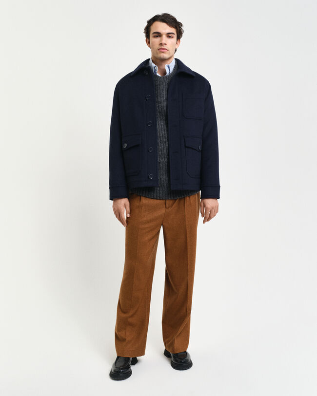 Camisola de malha com decote redondo em mistura de l&atilde; de alpaca canelada