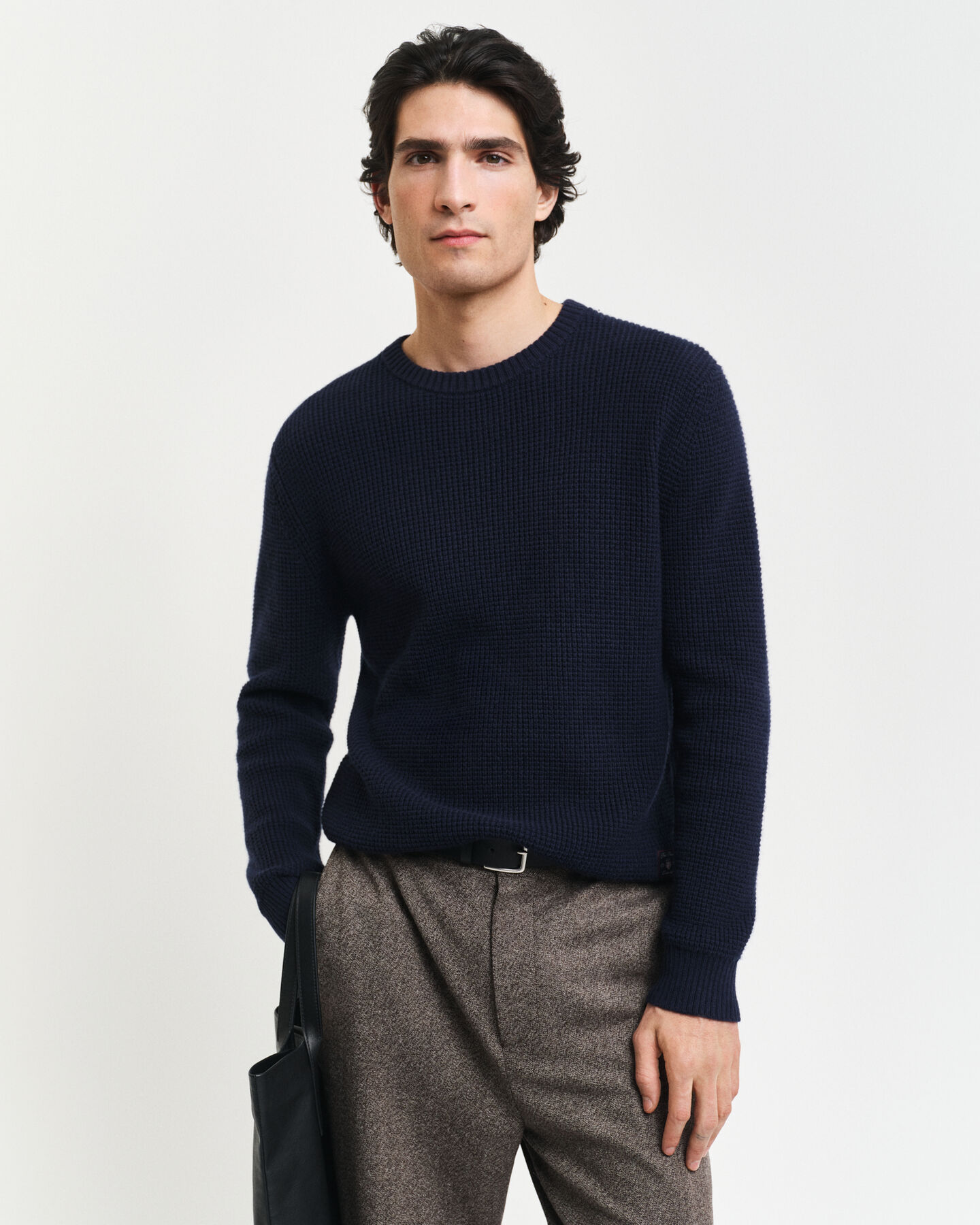 Camisola de malha com decote redondo em mistura de lã texturizada