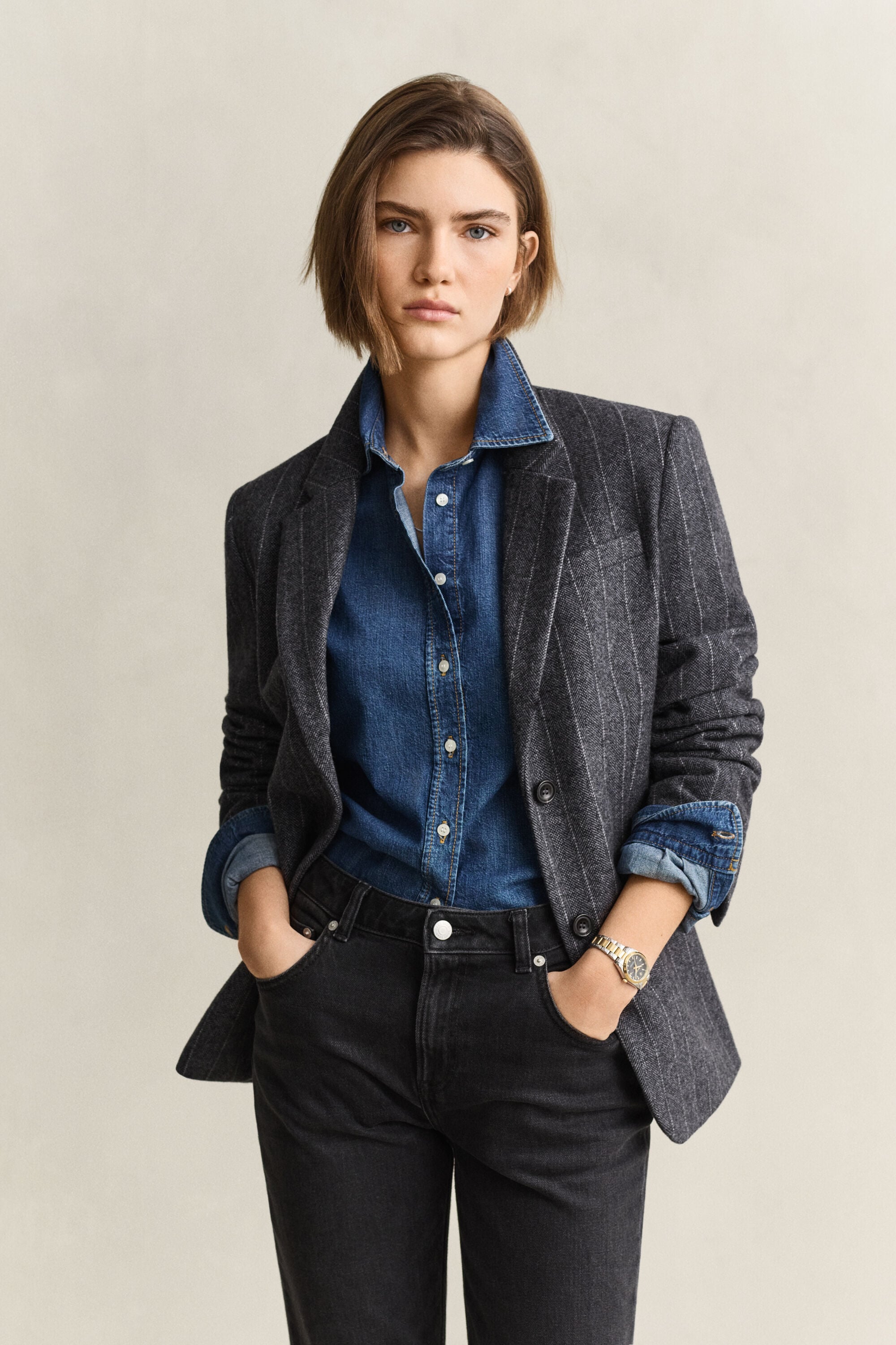 Blazer ampulheta Pinstripe