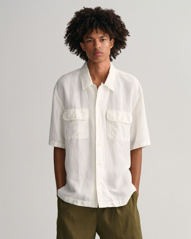 Camisa de manga curta em liocel e linho relaxed fit