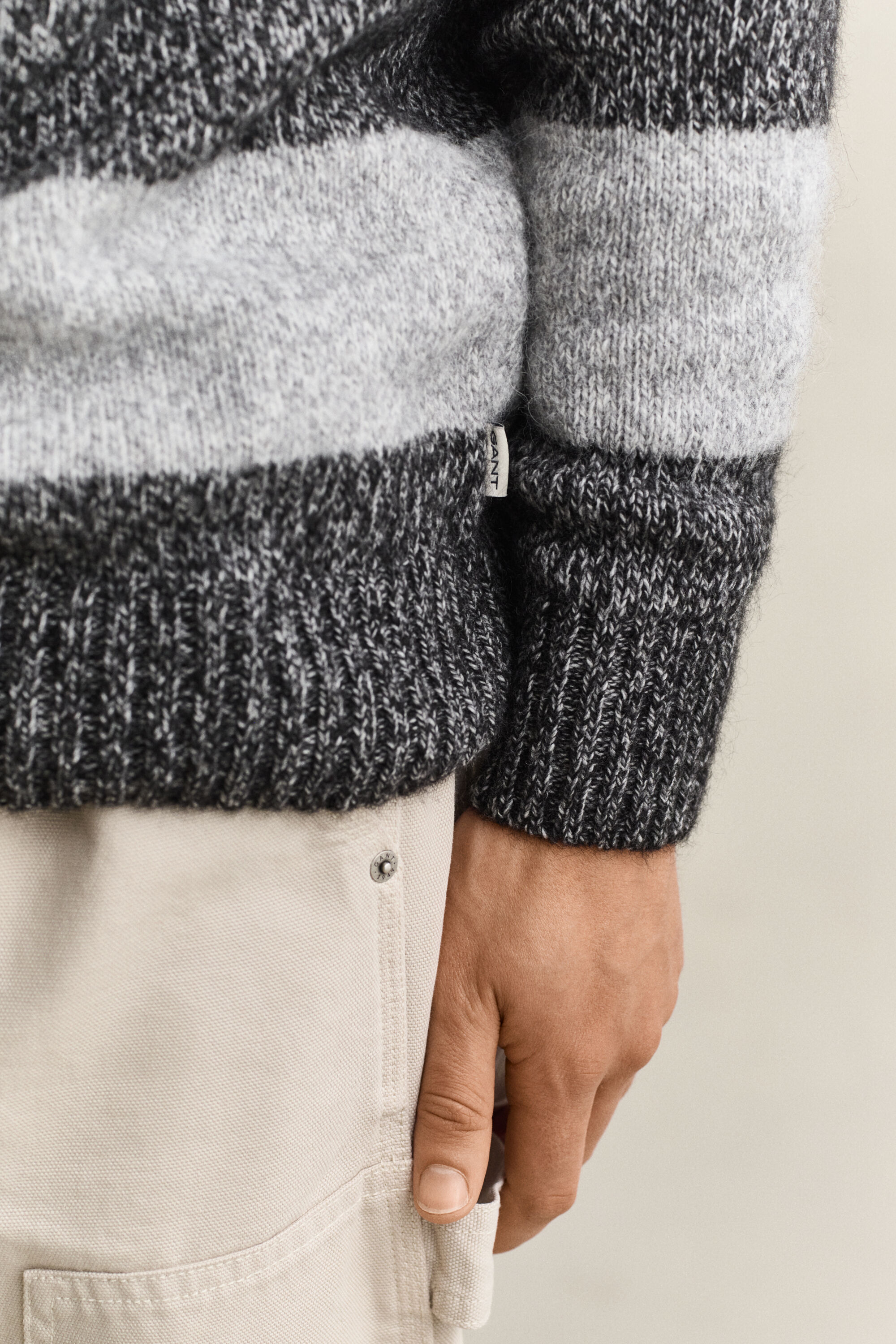 Camisola de malha estilo polo em mistura de lã de alpaca às riscas