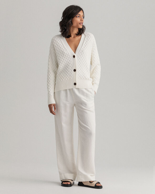 Calças pull-on em linho e viscose