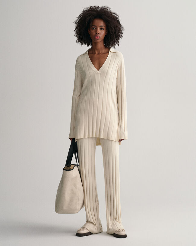 Pulover de malha com colarinho aberto