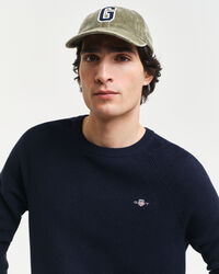 Camisola de malha canelada com decote redondo em l&atilde; e algod&atilde;o