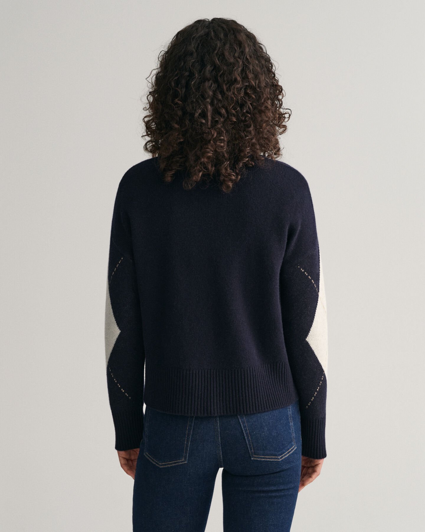 Pulover de malha superfina com decote redondo e padrão Argyle