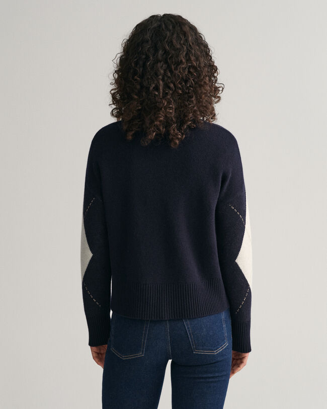 Pulover de malha superfina com decote redondo e padrão Argyle